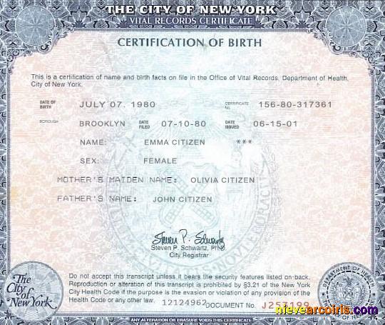 USA New York state birth certificate